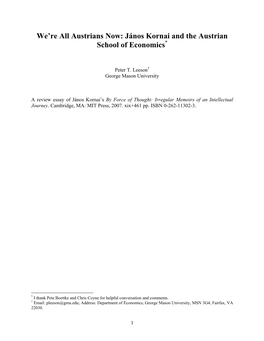 Janos Kornai and the Austrian School of Economics