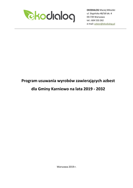 Program Usuwania Wyrobów Zawierających Azbest Dla Gminy Karniewo Na Lata 2019 - 2032