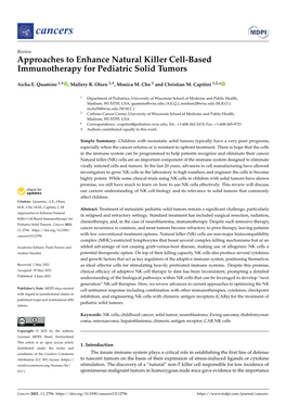 Approaches to Enhance Natural Killer Cell-Based Immunotherapy for Pediatric Solid Tumors