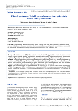 Clinical Spectrum of Facial Hypermelanosis: a Descriptive Study from a Tertiary Care Centre