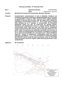 Planning Committee – 6Th November 2018 Item 1 Application Number