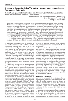Aves De La Serranía De Los Yariguíes Y Tierras Bajas Circundantes, Santander, Colombia Thomas M