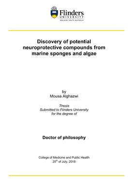 Discovery of Potential Neuroprotective Compounds from Marine Sponges and Algae