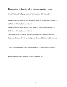 The Evolution of the Avian Bill As a Thermoregulatory Organ