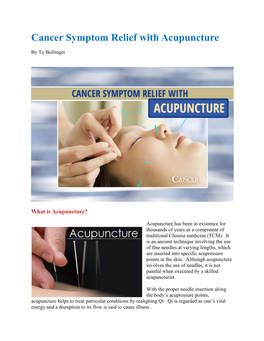 Cancer Symptom Relief with Acupuncture
