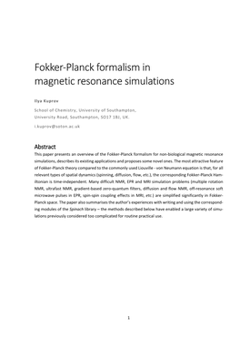 Fokker‐Planck Formalism in Magnetic Resonance Simulations