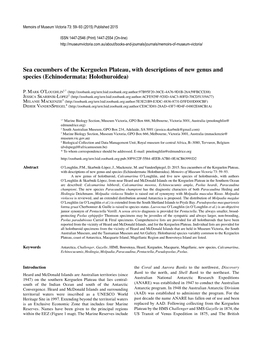 Sea Cucumbers of the Kerguelen Plateau, with Descriptions of New Genus and Species (Echinodermata: Holothuroidea)