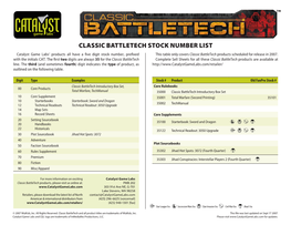 Classic Battletech Stock Number List