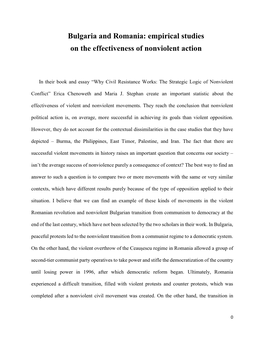 Bulgaria and Romania: Empirical Studies on the Effectiveness of Nonviolent Action