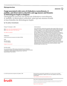 Fungi Associated with Cysts of Globodera Rostochiensis, G. Pallida, and Heterodera Schachtii