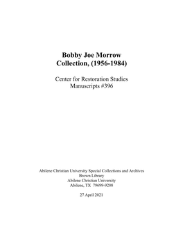 Bobby Joe Morrow Collection, (1956-1984)