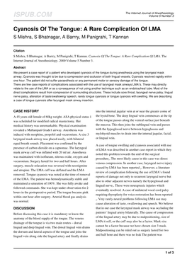 Cyanosis of the Tongue: a Rare Complication of LMA S Mishra, S Bhatnagar, a Barrry, M Panigrahi, T Kannan