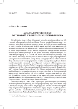 Augusta Czartoryskiego Wytrwałość W Rozeznawaniu Zamiarów Boga