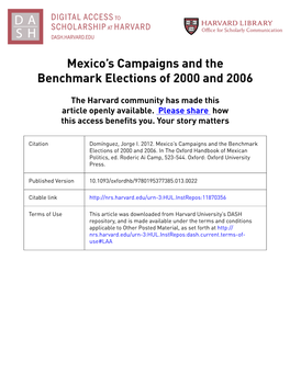 Mexico's Campaigns and the Benchmark Elections of 2000 And