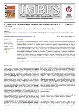 Development of Fiber and Mineral Enriched Cookies by Utilization of Banana and Banana Peel Flour