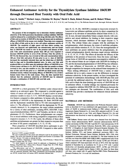 Enhanced Antitumor Activity for the Thymidylate Synthase Inhibitor 1843U89 Through Decreased Host Toxicity with Oral Folic Acid