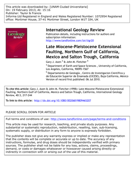 Late Miocene-Pleistocene Extensional Faulting, Northern Gulf of California, Mexico and Salton Trough, California Gary J