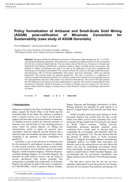 Policy Formalization of Artisanal and Small-Scale Gold Mining (ASGM) Post-Ratification of Minamata Convention for Sustainability (Case Study of ASGM Gorontalo)