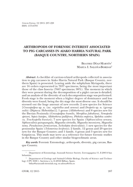 Arthropods of Forensic Interest Associated to Pig Carcasses in Aiako Harria Natural Park (Basque Country, Northern Spain)