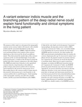 A Variant Extensor Indicis Muscle and the Branching Pattern of the Deep