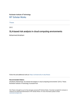 SLA-Based Risk Analysis in Cloud Computing Environments