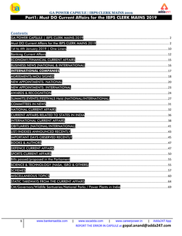 IBPS CLERK MAINS 2019 Part1: Must DO Current Affairs for the IBPS CLERK MAINS 2019