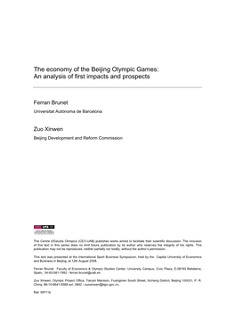 The Economy of the Beijing Olympic Games: an Analysis of First Impacts and Prospects