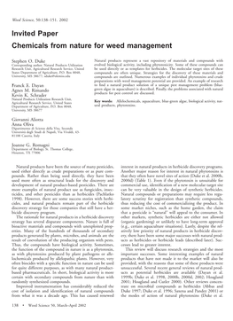 Invited Paper Chemicals from Nature for Weed Management