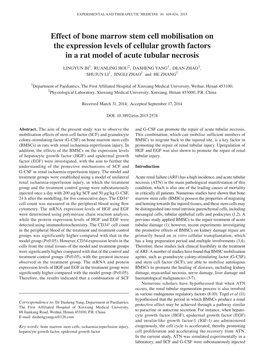 Effect of Bone Marrow Stem Cell Mobilisation on the Expression Levels of Cellular Growth Factors in a Rat Model of Acute Tubular Necrosis