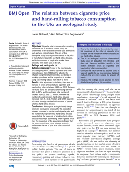 The Relation Between Cigarette Price and Hand-Rolling Tobacco Consumption in the UK: an Ecological Study