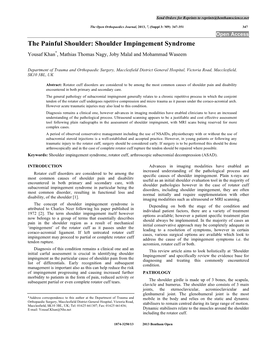 Shoulder Impingement Syndrome Yousaf Khan*, Mathias Thomas Nagy, Joby Malal and Mohammad Waseem