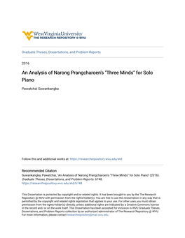 An Analysis of Narong Prangcharoen's "Three Minds" for Solo Piano