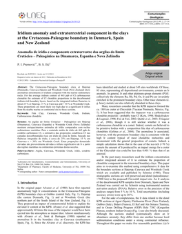 Iridium Anomaly and Extraterrestrial Component in the Clays at the Cretaceous-Paleogene Boundary in Denmark, Spain and New Zealand