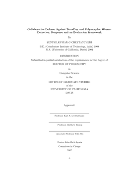 Collaborative Defense Against Zero-Day and Polymorphic Worms: Detection, Response and an Evaluation Framework by SENTHILKUMAR G CHEETANCHERI B.E