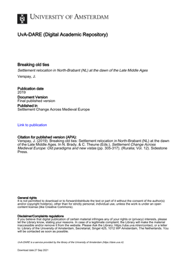 Settlement Relocation in North-Brabant (NL) at the Dawn of the Late Middle Ages Verspay, J