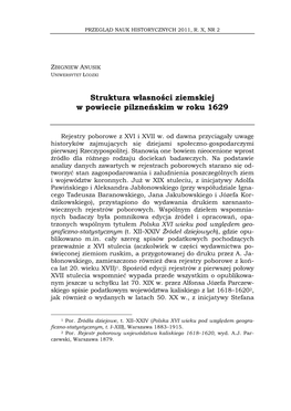 Struktura Własności Ziemskiej W Powiecie Pilzneńskim W Roku 1629