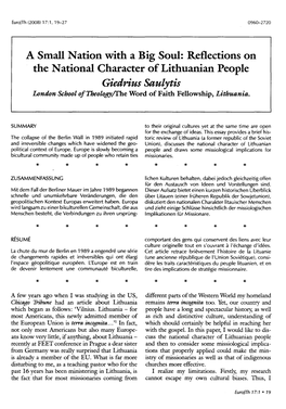 A Small Nation with a Big Soul: Reflections on the National