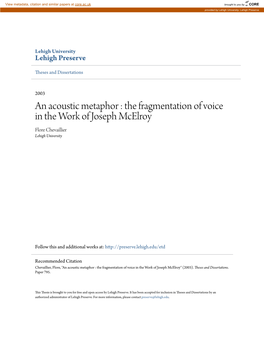 The Fragmentation of Voice in the Work of Joseph Mcelroy Flore Chevaillier Lehigh University