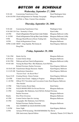 Botcon 06 Schedule