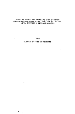 Lundy: an Analysis and Comparative Study of Factors Affecting the Development of the Island from 1577 to 1969, with a Gazetteer