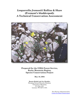 Lesquerella Fremontii Rollins & Shaw (Fremont’S Bladderpod): a Technical Conservation Assessment