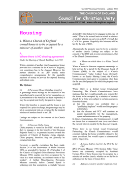 Housing of Ministers – Updated 2003 the CHURCH of ENGLAND Council for Christian Unity Church House, Great Smith Street, London SW1P 3NZ