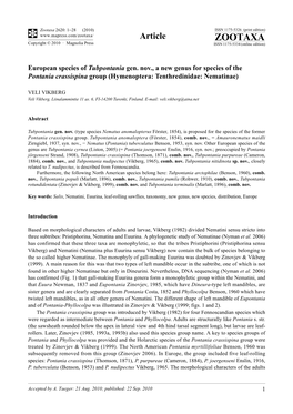 Zootaxa 2620: 1–28 (2010) ISSN 1175-5326 (Print Edition) Article ZOOTAXA Copyright © 2010 · Magnolia Press ISSN 1175-5334 (Online Edition)