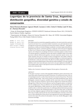 Lagartijas De La Provincia De Santa Cruz, Argentina: Distribución Geográfica, Diversidad Genética Y Estado De Conservación