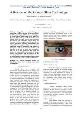A Review on the Google Glass Technology G.P.Gowdham # , N.Balasubramanian *