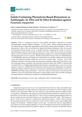 Indole-Containing Phytoalexin-Based Bioisosteres As Antifungals: in Vitro and in Silico Evaluation Against Fusarium Oxysporum