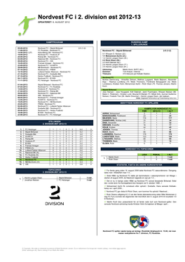 Nordvest FC I 2. Division Øst 2012-13 OPDATERET: 6