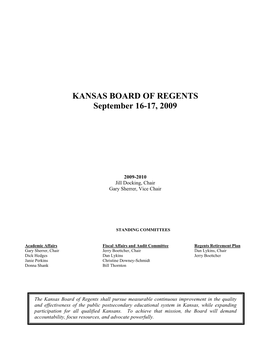 KANSAS BOARD of REGENTS September 16-17, 2009