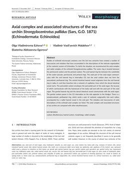 Axial Complex and Associated Structures of the Sea Urchin Strongylocentrotus Pallidus (Sars, G.O