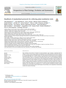 Handbook of Standardized Protocols for Collecting Plant Modularity Traits T Jitka Klimešováa,B,1, Jana Martínkováa, Juli G